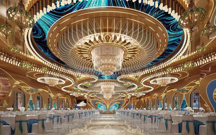 Blue and gold grand ballroom